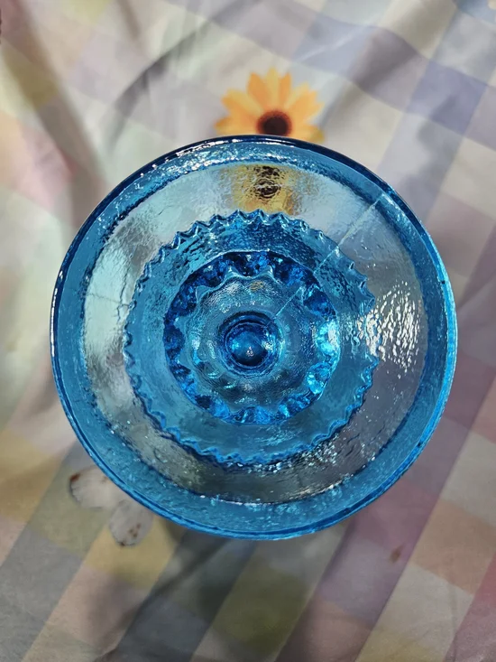 Indiana Glass Blue Pressed Glass Pedestal Compote - Picture 3 of 5